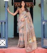 Pastel floral handloom cotton saree with pallu tassels & blouse piece