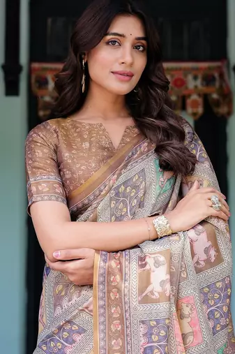 Pastel floral handloom cotton saree with pallu tassels & blouse piece