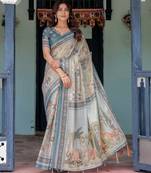 Premium floral print handloom cotton saree with pallu tassels     5.5m