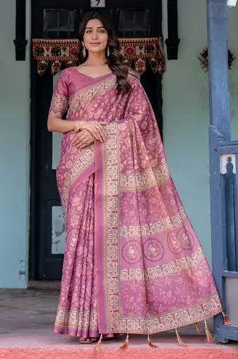 Everyday elegance handloom cotton floral saree with blouse piece – 5.5m