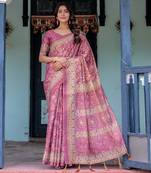 Everyday elegance handloom cotton floral saree with blouse piece     5.5m