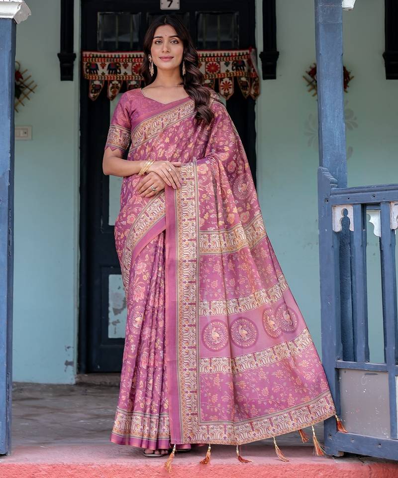 Everyday elegance handloom cotton floral saree with blouse piece     5.5m