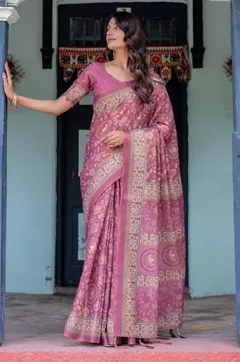 Everyday elegance handloom cotton floral saree with blouse piece     5.5m