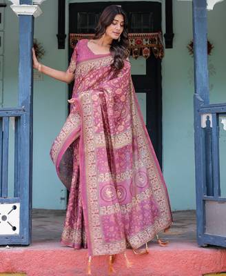 Everyday elegance handloom cotton floral saree with blouse piece     5.5m 4