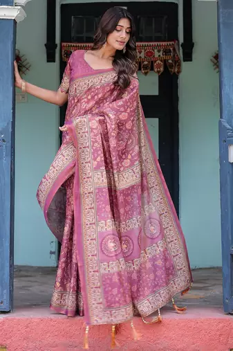 Everyday elegance handloom cotton floral saree with blouse piece     5.5m