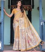 Soft handloom cotton saree with multicolor floral print and tassel edges