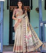 Pure cotton handloom saree with floral print and designer tassels