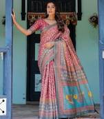 Traditional handloom cotton floral saree with matching blouse & tassel detailing
