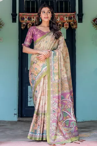 Soft handloom cotton floral saree with tassels     includes 0.8m blouse