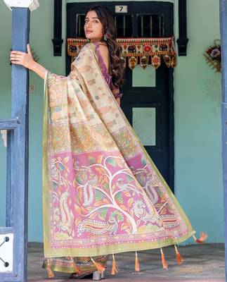 Soft handloom cotton floral saree with tassels     includes 0.8m blouse 2