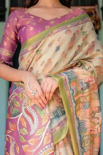 Soft handloom cotton floral saree with tassels     includes 0.8m blouse