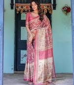 Printed floral handloom cotton saree with stylish tassel finish     ready to wear