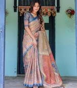 Designer floral print handloom cotton saree with tassel pallu & blouse