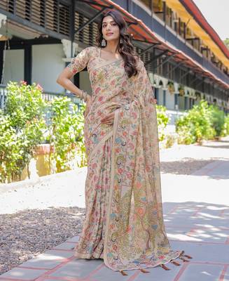 Cotton cotton blend handloom saree with floral motif and tassel border 2