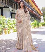Premium floral print handloom cotton saree with pallu tassels     5.5m