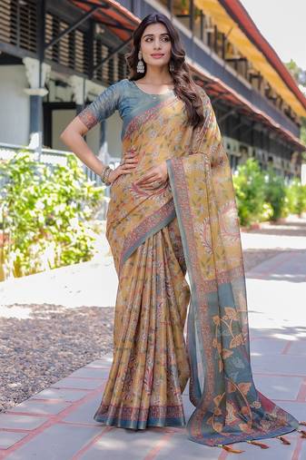 Everyday elegance handloom cotton floral saree with blouse piece – 5.5m
