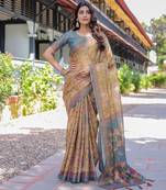 Everyday elegance handloom cotton floral saree with blouse piece     5.5m