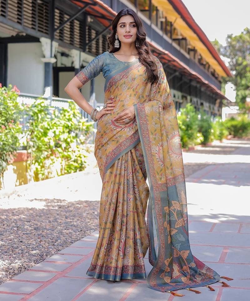 Everyday elegance handloom cotton floral saree with blouse piece     5.5m