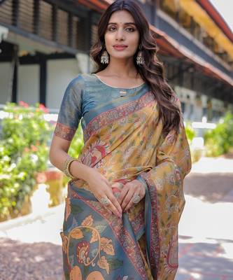 Everyday elegance handloom cotton floral saree with blouse piece     5.5m 3