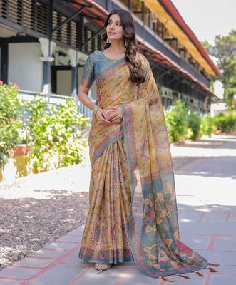 Everyday elegance handloom cotton floral saree with blouse piece     5.5m 4