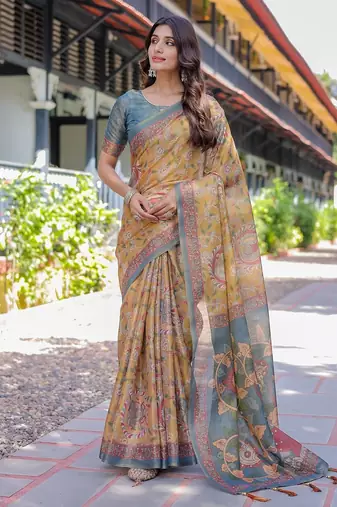 Everyday elegance handloom cotton floral saree with blouse piece     5.5m