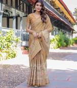 Stylish cotton handloom saree with floral digital print and tassels     5.5m + 0.8m