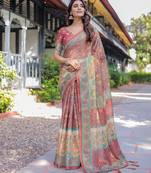 Elegant handloom cotton saree with floral print & tassel edges     5.5m + 0.8m blouse