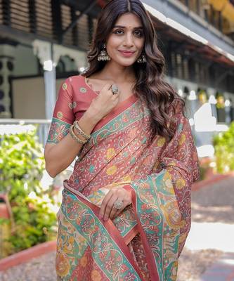 Elegant handloom cotton saree with floral print & tassel edges     5.5m + 0.8m blouse 2