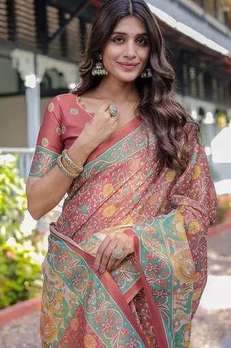 Elegant handloom cotton saree with floral print & tassel edges     5.5m + 0.8m blouse