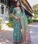 Pure cotton handloom saree with floral print and designer tassels