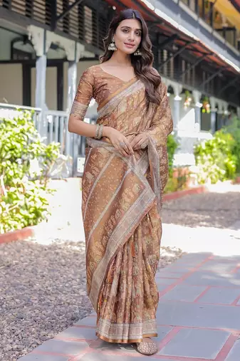 Traditional handloom cotton floral saree with matching blouse & tassel detailing