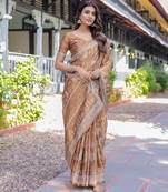 Traditional handloom cotton floral saree with matching blouse & tassel detailing