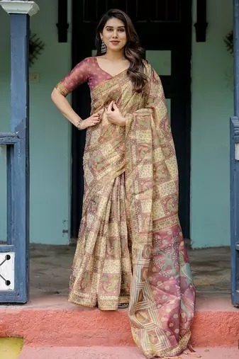 Soft handloom cotton floral saree with tassels     includes 0.8m blouse