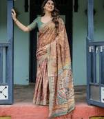 Printed floral handloom cotton saree with stylish tassel finish     ready to wear