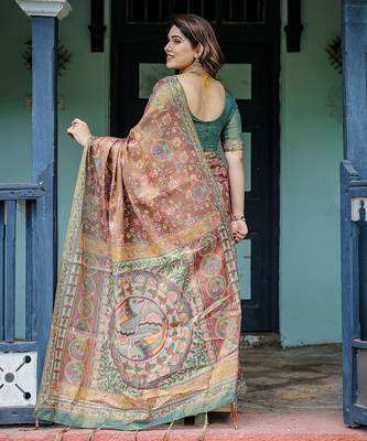Printed floral handloom cotton saree with stylish tassel finish     ready to wear 3