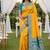 Yellow soft silk blend saree with zari weaving meenakari design