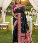 Black soft silk blend saree with zari weaving meenakari design