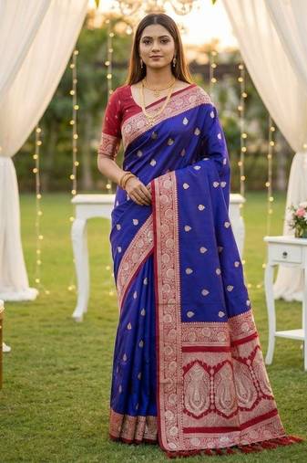 Violet soft silk blend saree with zari weaving meenakari design