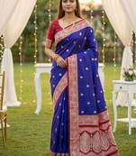 Violet soft silk blend saree with zari weaving meenakari design