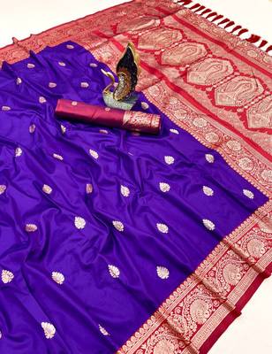 Violet soft silk blend saree with zari weaving meenakari design 3