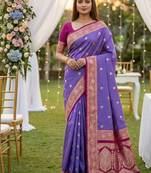 Purple soft silk blend saree with zari weaving meenakari design