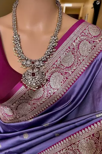 Purple soft silk blend saree with zari weaving meenakari design
