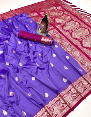 Purple soft silk blend saree with zari weaving meenakari design 3