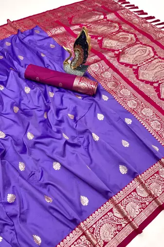 Purple soft silk blend saree with zari weaving meenakari design