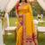 Yellow soft silk blend saree with zari weaving meenakari design