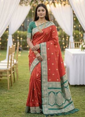 Pink soft silk blend saree with zari weaving meenakari design 1