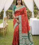 Pink soft silk blend saree with zari weaving meenakari design