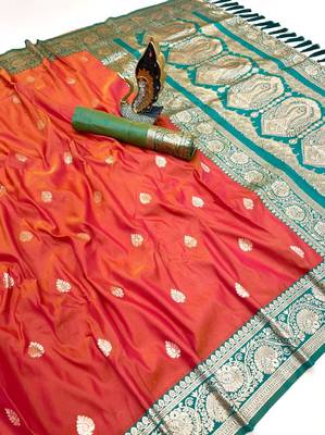 Pink soft silk blend saree with zari weaving meenakari design 2
