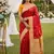 Red soft silk blend saree with zari weaving meenakari design