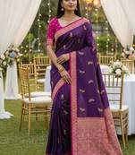 Purple soft silk blend saree with zari weaving meenakari design